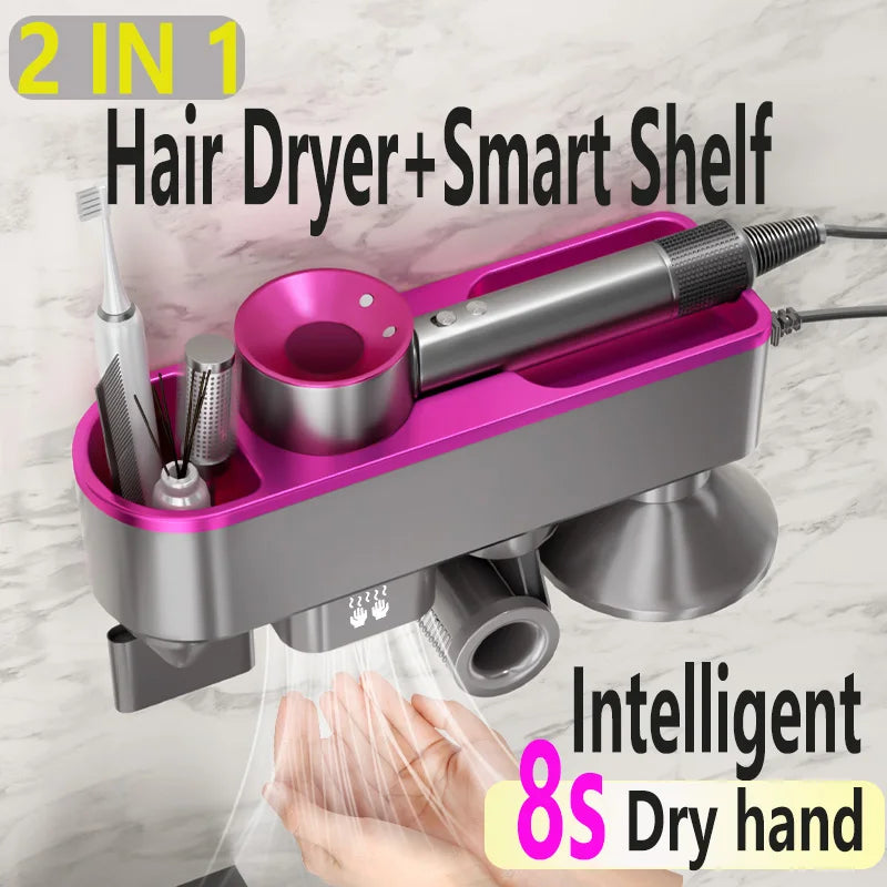 For Dyson Xiaomi Hair Dryer Shelf Wall Mounted Hair Dryer Rack Change Into Automatic Hand Dryer with Storage Box hanger - Shopfly.co.uk