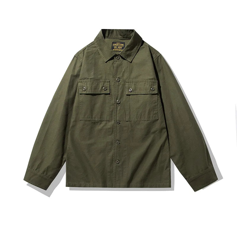 2025 Spring Men's Tiger Stripe Camo Camouflage Cargo Shirt Fashion Work Engineer Long Sleeved Shirt Jacket With Double Pockets - Shopfly.co.uk