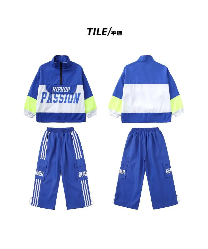 Boys Hip Hop Pullover Street Dance Cargo Pants Girls High Collar Sweatshirt Outfits Kids Jazz Sport Clothes Set Child Streetwear - Shopfly.co.uk