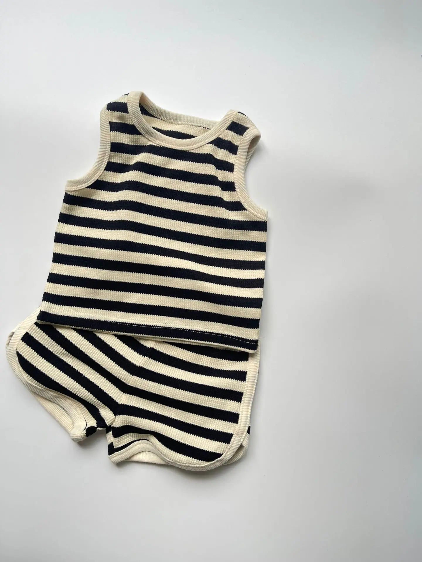 2025 Summer New Baby Sleeveless Clothes Set Infant Boy Girl Vest + Shorts 2pcs Suit Toddler Waffle Striped Breathable Outfits - Shopfly.co.uk
