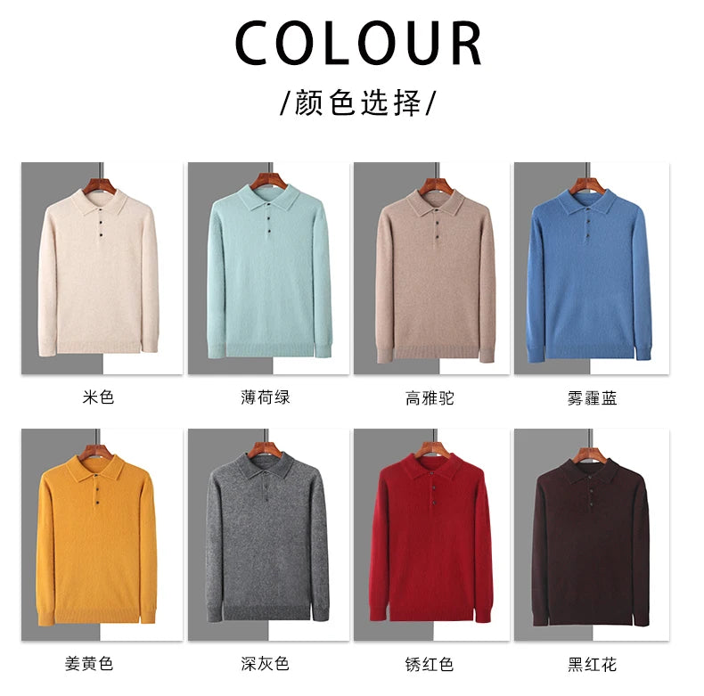 Pullover Men's Sweater Polo Neck 100% Mink Cashmere Knitted Sweater Casual Loose Large Size Long Sleeve 23 Winter Korean Version - Shopfly.co.uk