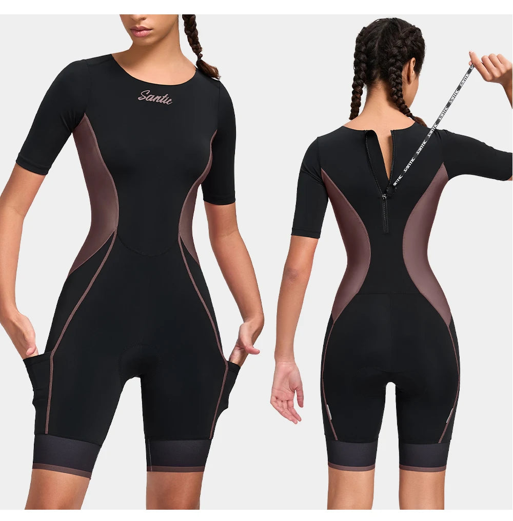 Santic Women's Triathlon Cycling Suits Summer Sleeveless Sponge Padded Quick-Drying for Running Swimming Cycling Bib Shorts - Shopfly.co.uk