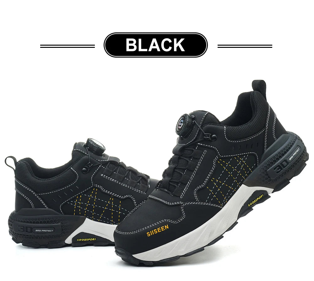 high-quality Work Safety Shoes for men Rotating button Work Sneakers Anti-smash Anti puncture Indestructible shoes Work Boots - Shopfly.co.uk