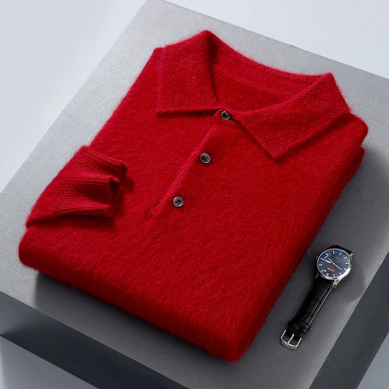 Pullover Men's Sweater Polo Neck 100% Mink Cashmere Knitted Sweater Casual Loose Large Size Long Sleeve 23 Winter Korean Version - Shopfly.co.uk