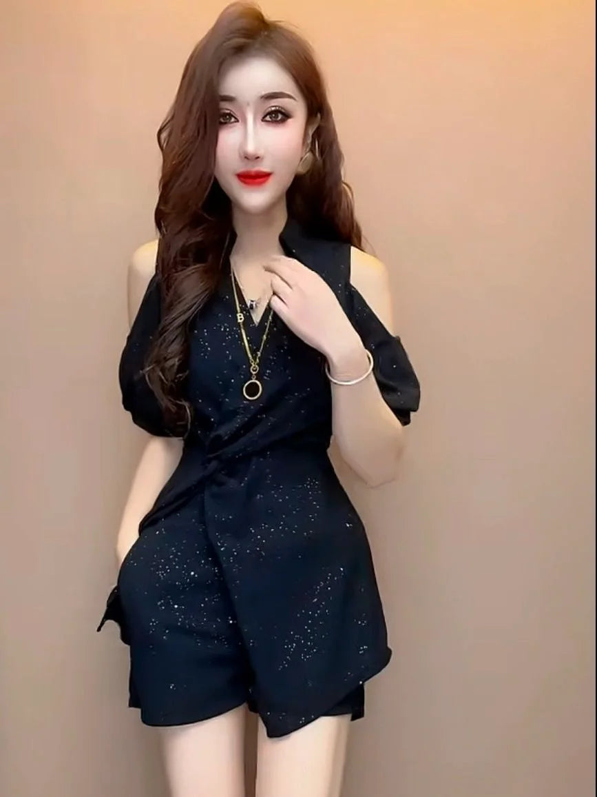 Short Sets for Women 2 Pieces Black Summer Fashion Woman Shorts 2024 Outfit New Features of Matching Business Suit with Trends - Shopfly.co.uk