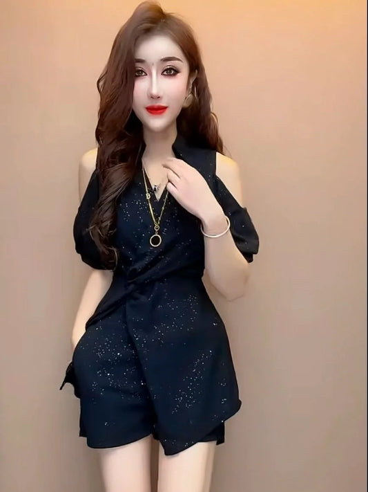 Short Sets for Women 2 Pieces Black Summer Fashion Woman Shorts 2024 Outfit New Features of Matching Business Suit with Trends - Shopfly.co.uk