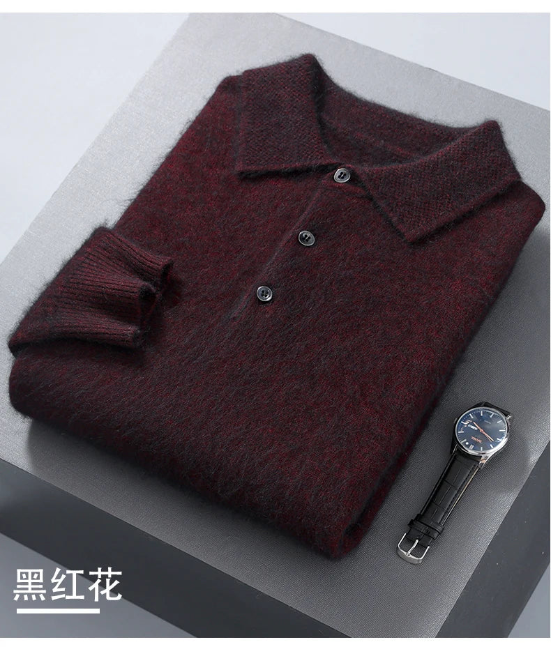 Pullover Men's Sweater Polo Neck 100% Mink Cashmere Knitted Sweater Casual Loose Large Size Long Sleeve 23 Winter Korean Version - Shopfly.co.uk