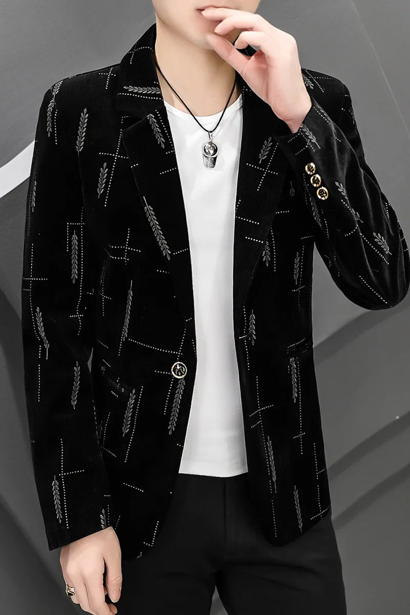 2022 Autumn Men Blazers Luxury Corduroy Casual Slim Suit Jacket Business Social Office Dress Coat Streetwear Jacket Men Clothing - Shopfly.co.uk