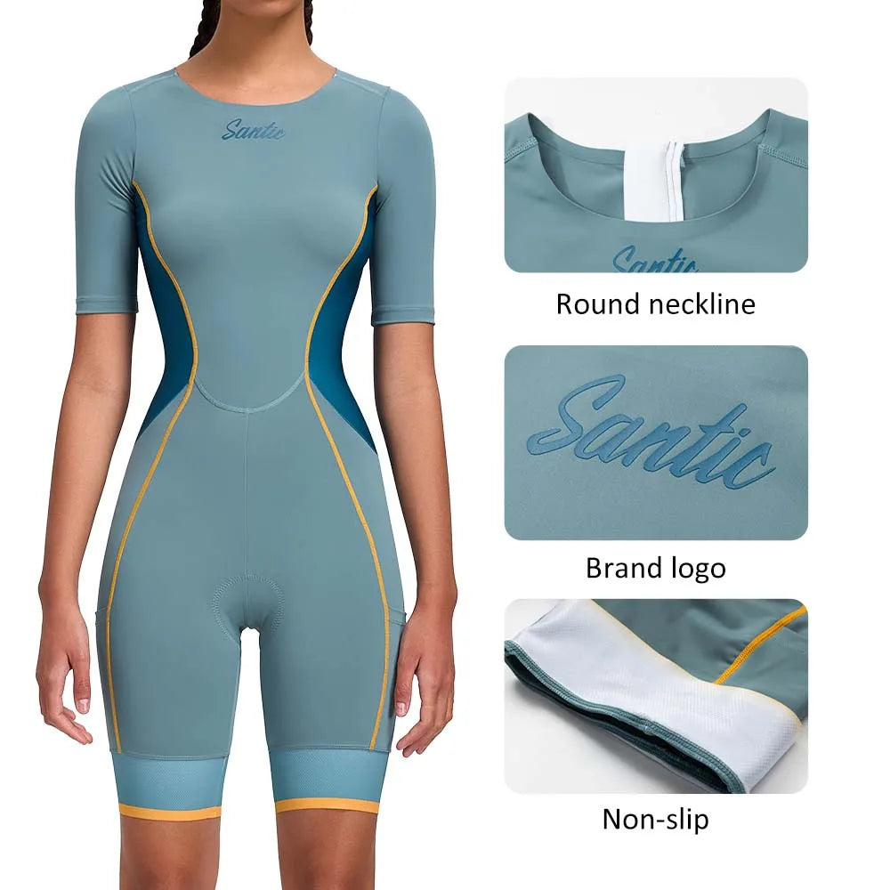 Santic Women's Triathlon Cycling Suits Summer Sleeveless Sponge Padded Quick-Drying for Running Swimming Cycling Bib Shorts - Shopfly.co.uk