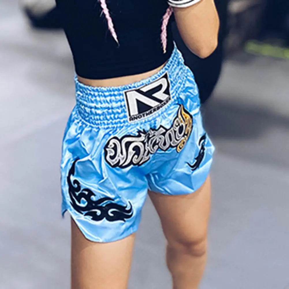 Sports Boxing Shorts Women Men High Elasticity Breathable Muay Thai Cord Design Trunks Kickboxing Shorts - Shopfly.co.uk