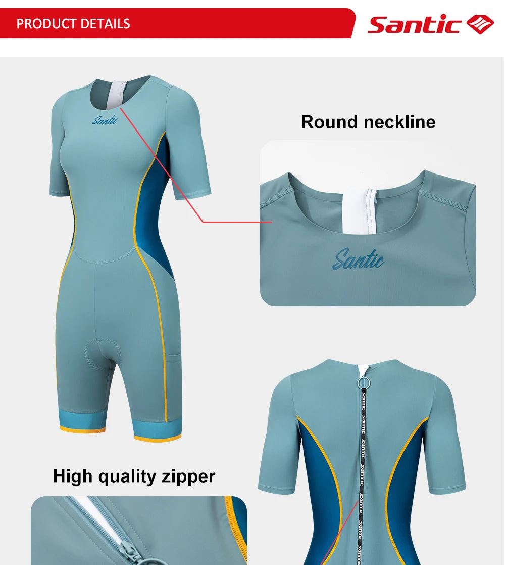 Santic Women's Triathlon Cycling Suits Summer Sleeveless Sponge Padded Quick-Drying for Running Swimming Cycling Bib Shorts - Shopfly.co.uk