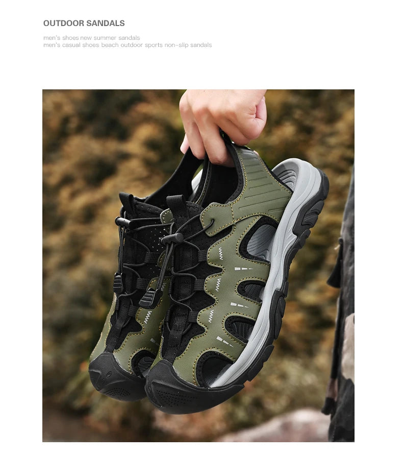 Jumpmore Fashion Men's Leather Sandals Summer Outdoor Hiking Shoes Size 38-45 - Shopfly.co.uk