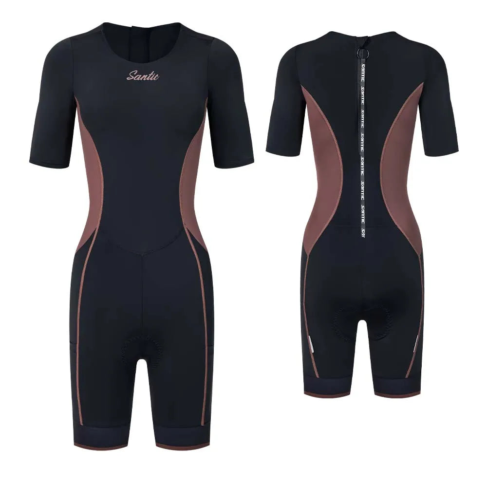 Santic Women's Triathlon Cycling Suits Summer Sleeveless Sponge Padded Quick-Drying for Running Swimming Cycling Bib Shorts - Shopfly.co.uk