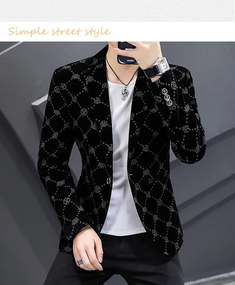 2022 Autumn Men Blazers Luxury Corduroy Casual Slim Suit Jacket Business Social Office Dress Coat Streetwear Jacket Men Clothing - Shopfly.co.uk