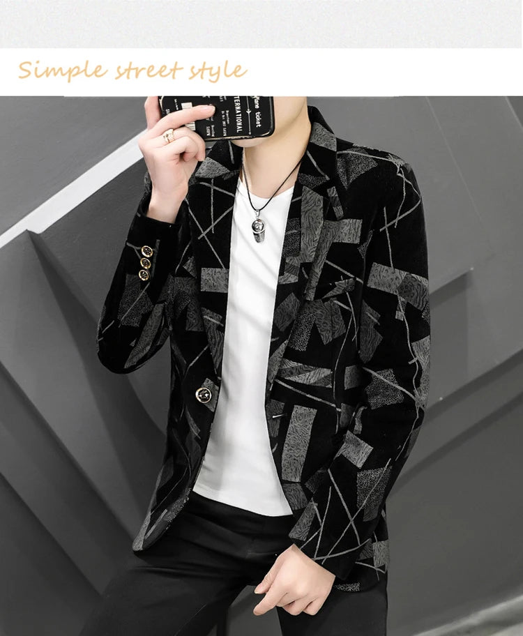 2022 Autumn Men Blazers Luxury Corduroy Casual Slim Suit Jacket Business Social Office Dress Coat Streetwear Jacket Men Clothing - Shopfly.co.uk