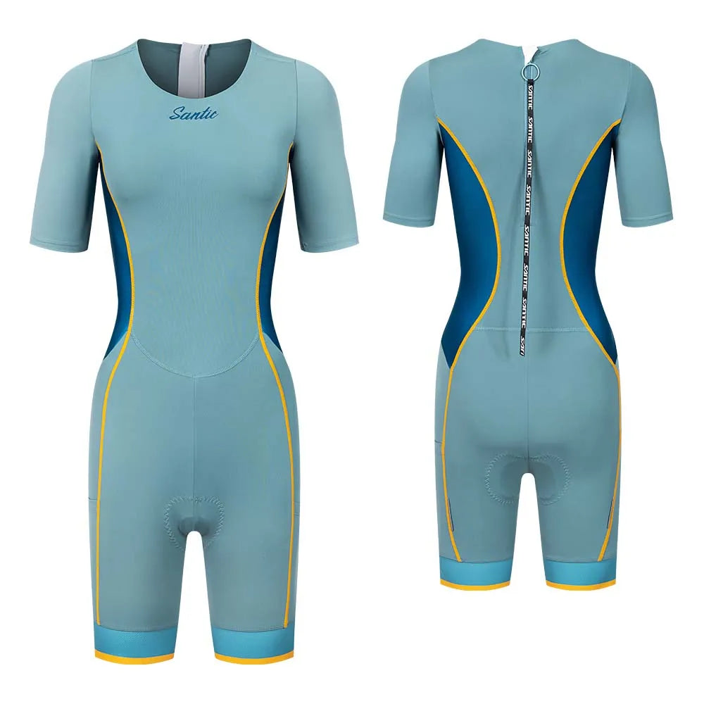Santic Women's Triathlon Cycling Suits Summer Sleeveless Sponge Padded Quick-Drying for Running Swimming Cycling Bib Shorts - Shopfly.co.uk