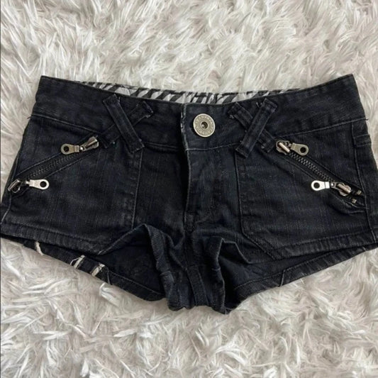 Hip hop fashion street clothing graphic printing style women black shorts ins y2k goth slim denim shorts - Shopfly.co.uk