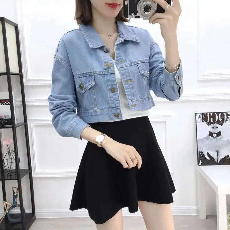 2024 New Jean Jacket Women Denim Jackets Autumn Korean Casual Long Sleeves Streetwear Denim Coats Office Lady Outwear