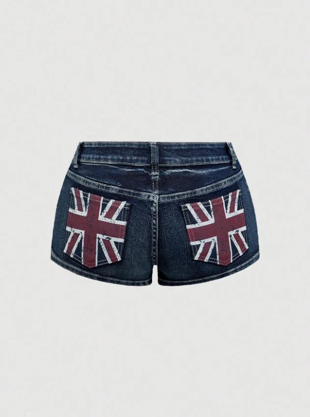 Millennium subculture Gothic mini denim shorts women's y2k summer beach casual spicy girl sexy fashion retro straight leg shorts - Shopfly.co.uk