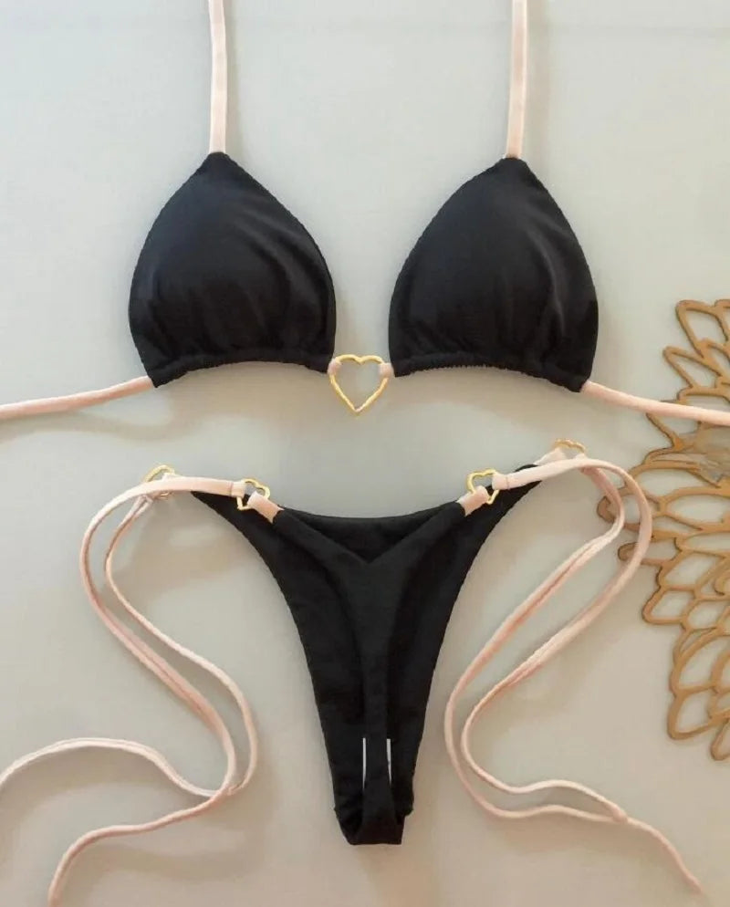 RUOTONSEPT Sexy Halter Solid color Bikini Set Women's Swimsuit Two-piece Triangle Thong Swimwear Bathing Suit Brazilian Biquinis - Shopfly.co.uk