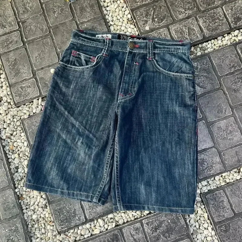 Vintage Graphic Printing Baggy Denim Shorts New Gothic Cross Y2K Fashion Harajuku Casual High Waist Wide Leg Shorts Streetwear - Shopfly.co.uk