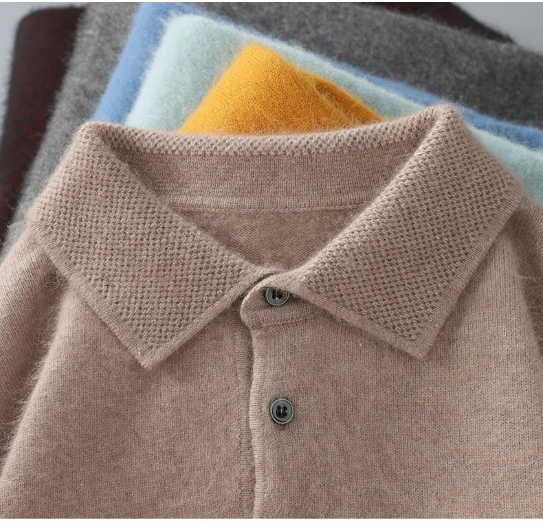 Pullover Men's Sweater Polo Neck 100% Mink Cashmere Knitted Sweater Casual Loose Large Size Long Sleeve 23 Winter Korean Version - Shopfly.co.uk