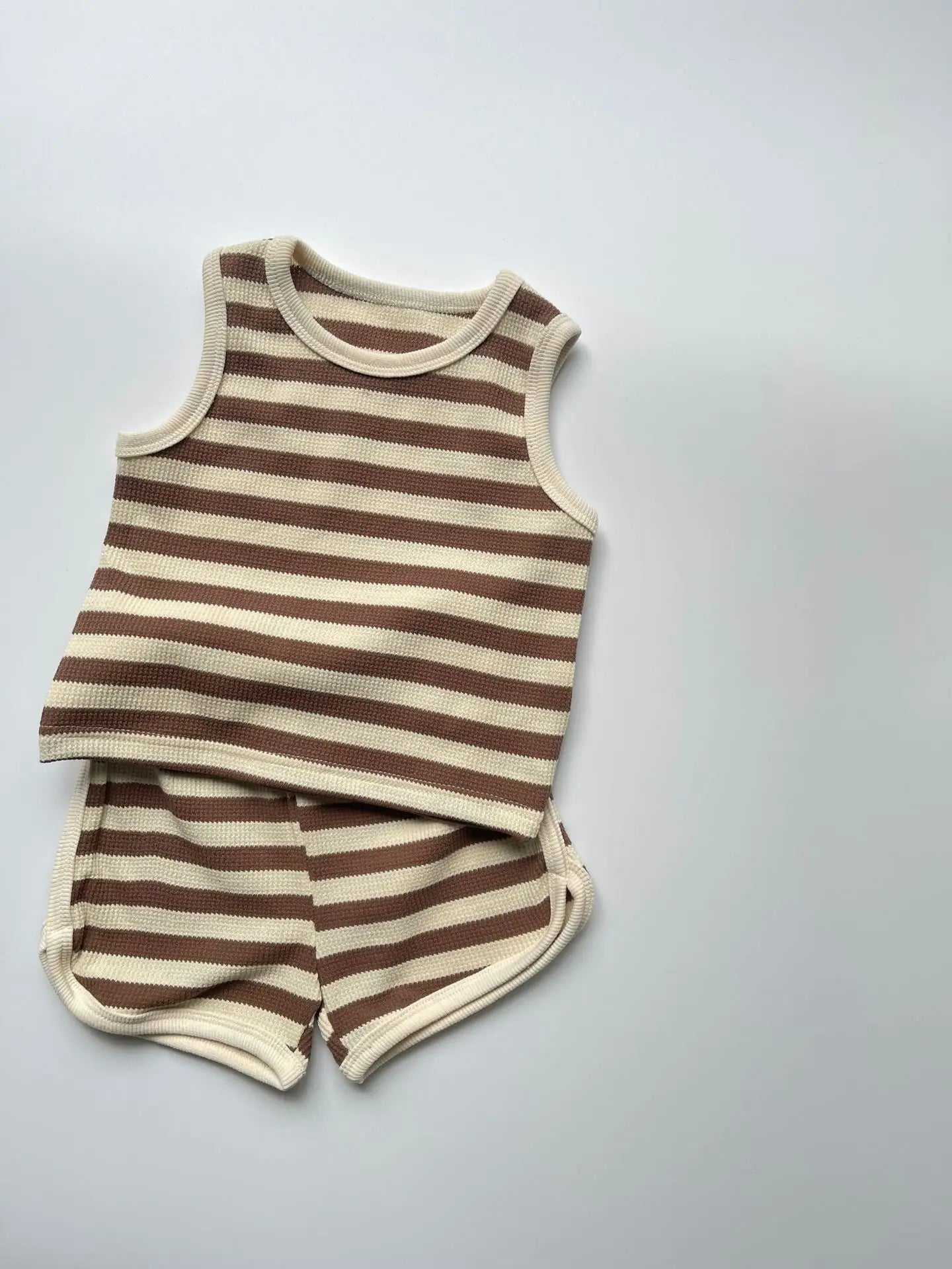 2025 Summer New Baby Sleeveless Clothes Set Infant Boy Girl Vest + Shorts 2pcs Suit Toddler Waffle Striped Breathable Outfits - Shopfly.co.uk