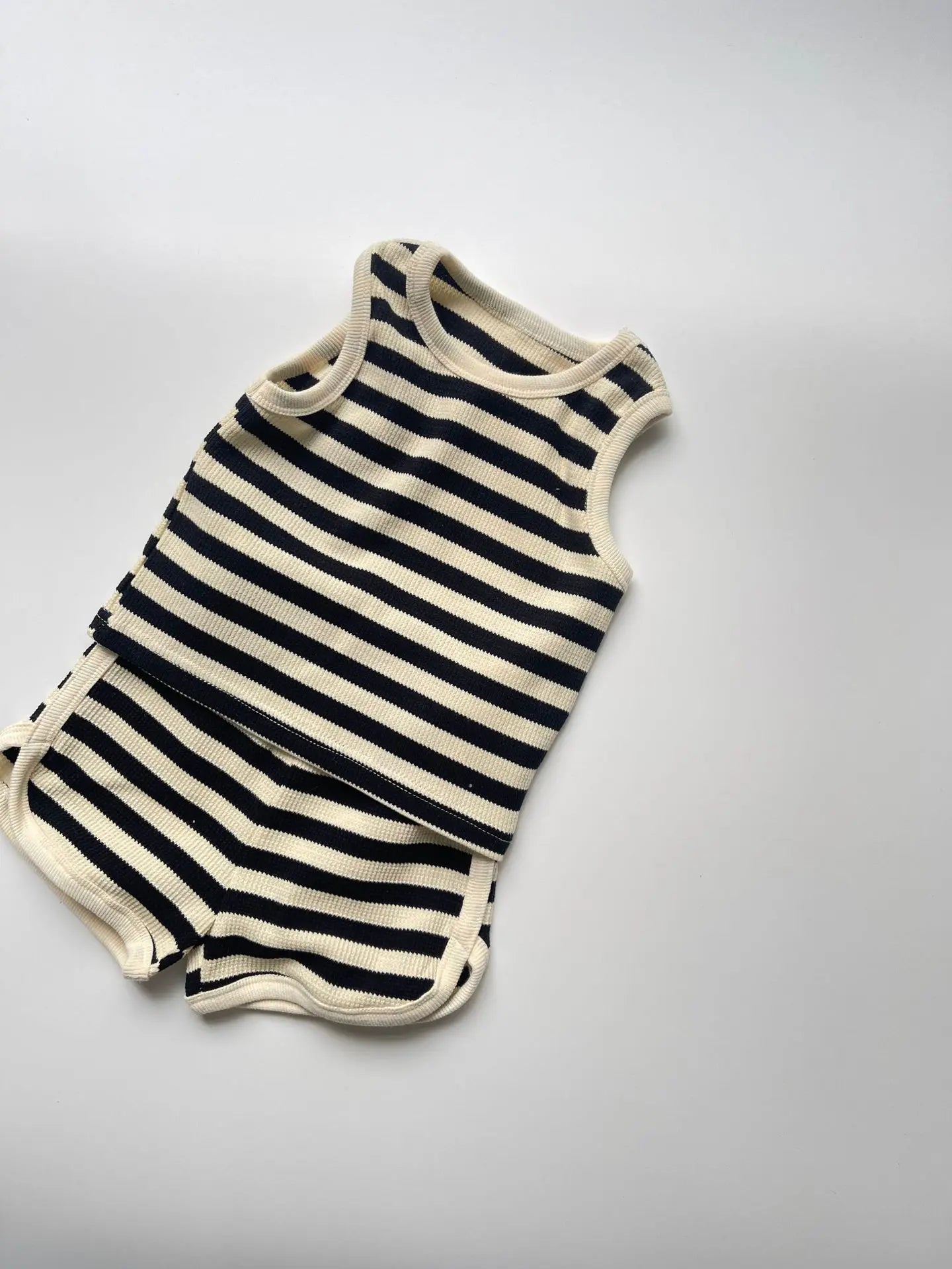 2025 Summer New Baby Sleeveless Clothes Set Infant Boy Girl Vest + Shorts 2pcs Suit Toddler Waffle Striped Breathable Outfits - Shopfly.co.uk