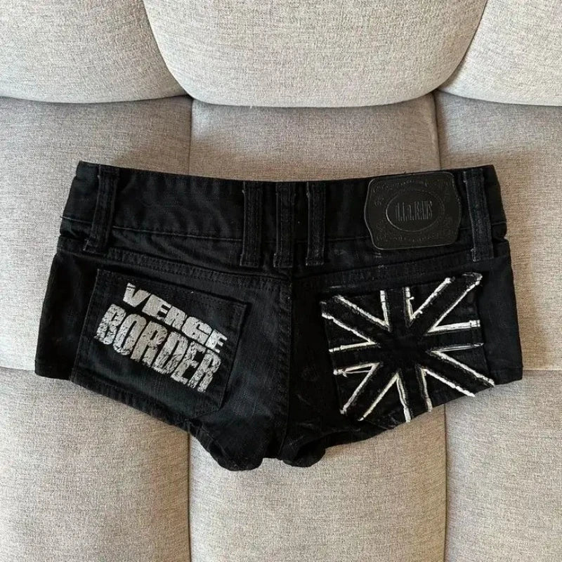 Hip hop fashion street clothing graphic printing style women black shorts ins y2k goth slim denim shorts - Shopfly.co.uk