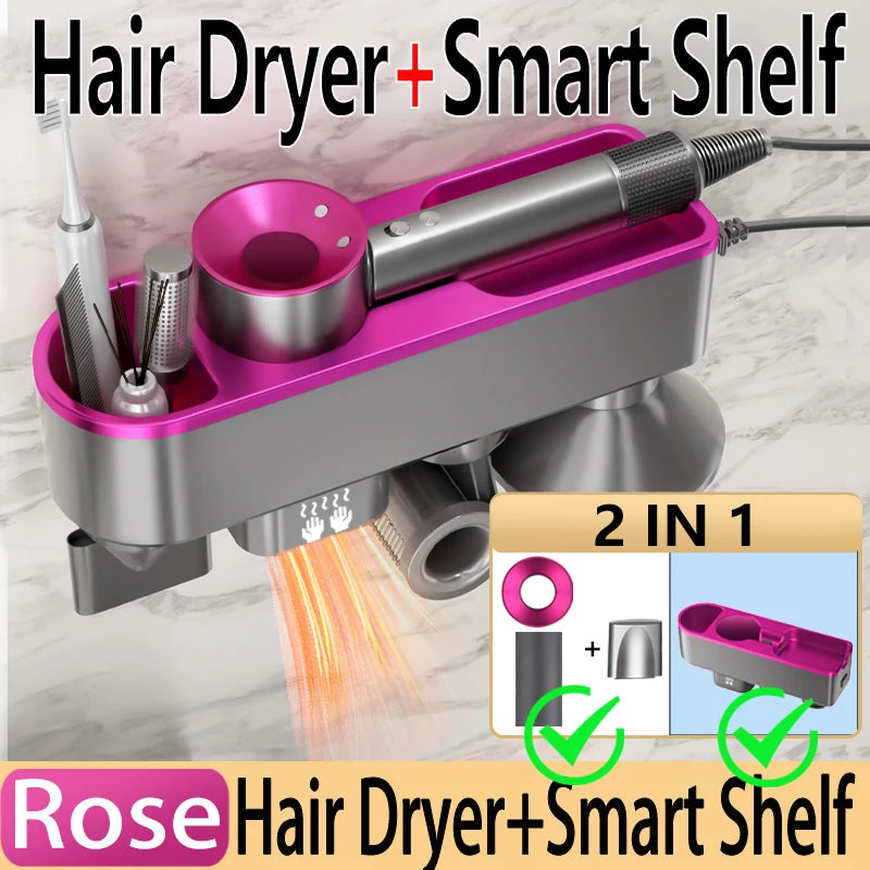 For Dyson Xiaomi Hair Dryer Shelf Wall Mounted Hair Dryer Rack Change Into Automatic Hand Dryer with Storage Box hanger - Shopfly.co.uk