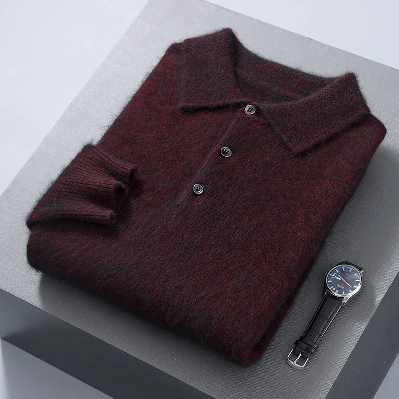 Pullover Men's Sweater Polo Neck 100% Mink Cashmere Knitted Sweater Casual Loose Large Size Long Sleeve 23 Winter Korean Version - Shopfly.co.uk