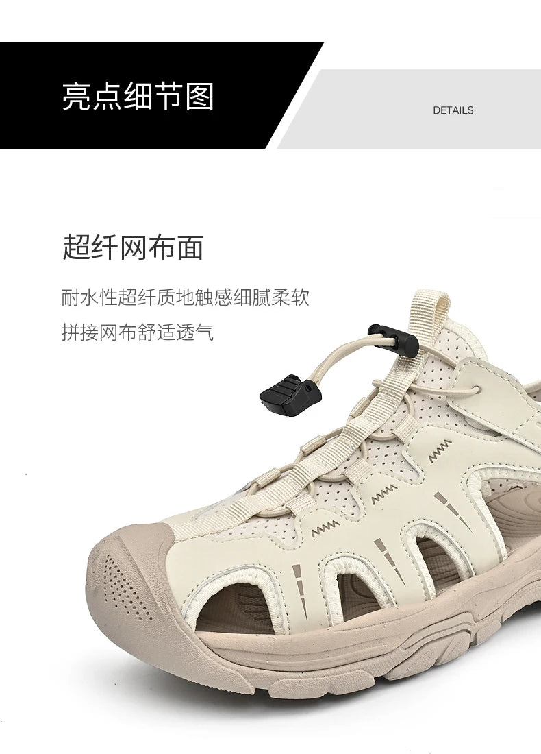 Jumpmore Fashion Men's Leather Sandals Summer Outdoor Hiking Shoes Size 38-45 - Shopfly.co.uk