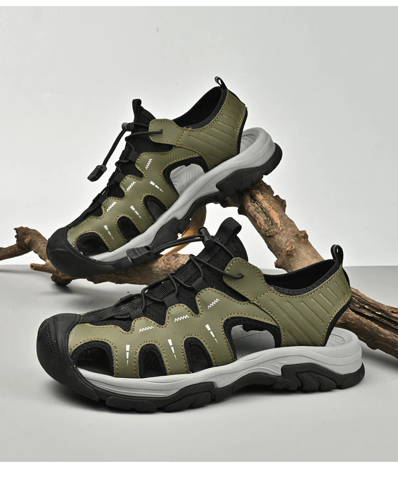 Jumpmore Fashion Men's Leather Sandals Summer Outdoor Hiking Shoes Size 38-45 - Shopfly.co.uk