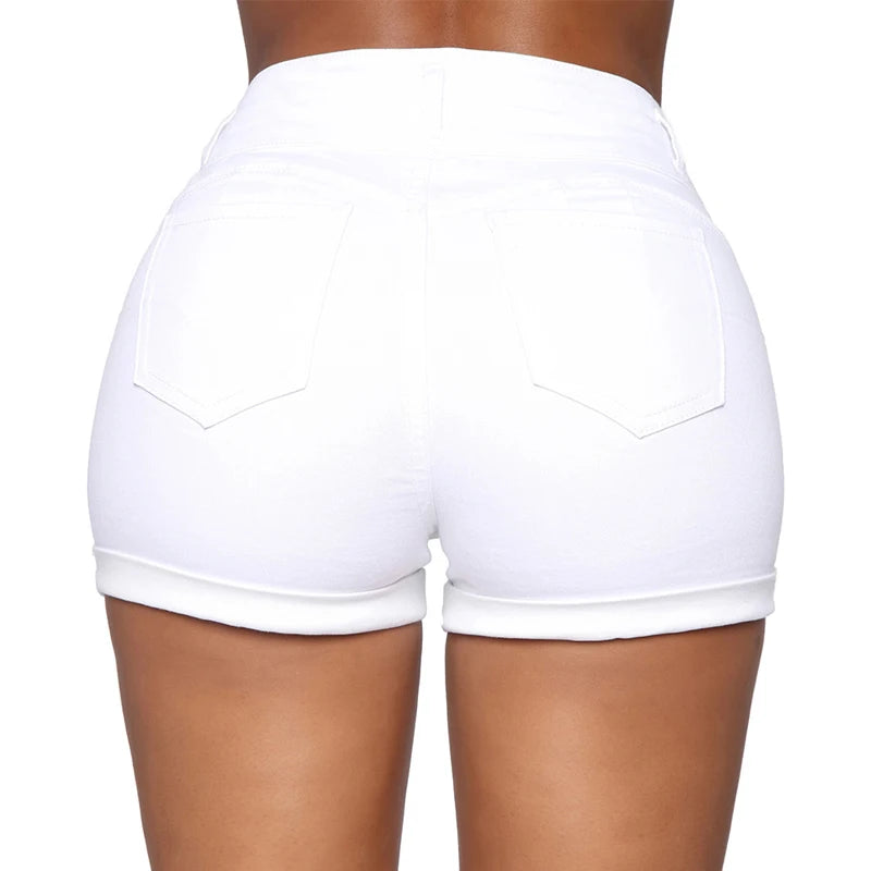 Liooil Cotton Stretchy High Waist Jean Shorts Woman Summer 2023 Casual Sweat With Pocket Zipper White Black Cuffed Denim Shorts - Shopfly.co.uk