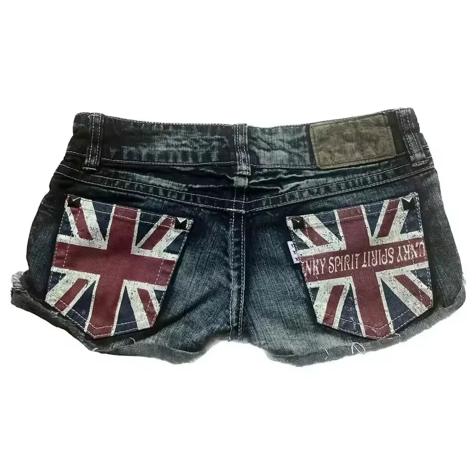 Millennium subculture Gothic mini denim shorts women's y2k summer beach casual spicy girl sexy fashion retro straight leg shorts - Shopfly.co.uk