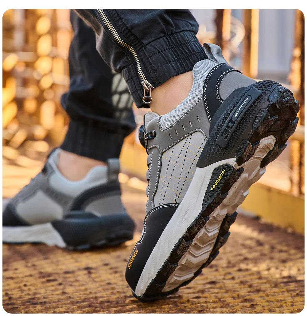high-quality Work Safety Shoes for men Rotating button Work Sneakers Anti-smash Anti puncture Indestructible shoes Work Boots - Shopfly.co.uk