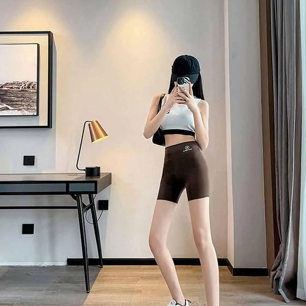 1pcs Women's Leggings Belly Tightening And Hip Lifting Pants Anti Glare Yoga Ice Silk Seamless Shorts Safety Shorts 3/4 Pants ﻿ - Shopfly.co.uk
