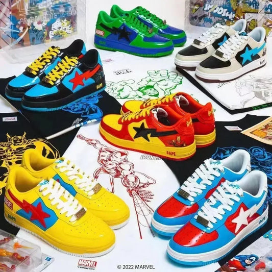 A BATHING APE Bape Sta X Marvel Hero Collection Co Branded Niche Street Vibe Fashion Casual Board Shoes Trend Shoes - Shopfly.co.uk