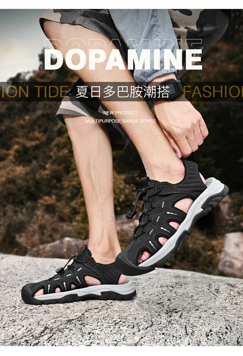 Jumpmore Fashion Men's Leather Sandals Summer Outdoor Hiking Shoes Size 38-45 - Shopfly.co.uk