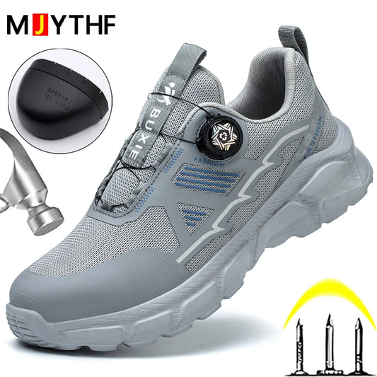 Rotating Button Men Shoes Security Sneakers Steel Toe Shoes Puncture-Proof work Shoes Anti-smash Sport Safety Shoes Protective - Shopfly.co.uk