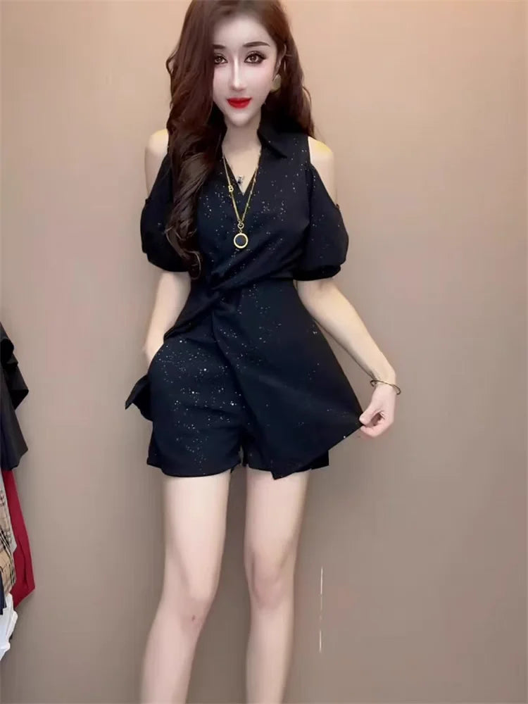 Short Sets for Women 2 Pieces Black Summer Fashion Woman Shorts 2024 Outfit New Features of Matching Business Suit with Trends - Shopfly.co.uk