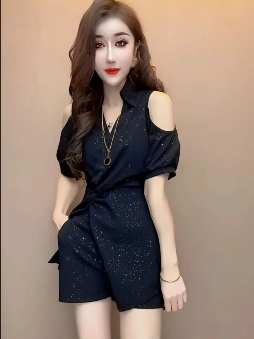 Short Sets for Women 2 Pieces Black Summer Fashion Woman Shorts 2024 Outfit New Features of Matching Business Suit with Trends - Shopfly.co.uk