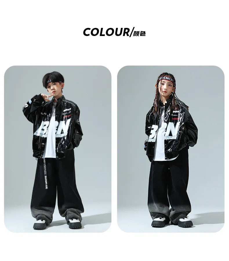 Boys Hip Hop Pullover Street Dance Cargo Pants Girls High Collar Sweatshirt Outfits Kids Jazz Sport Clothes Set Child Streetwear - Shopfly.co.uk