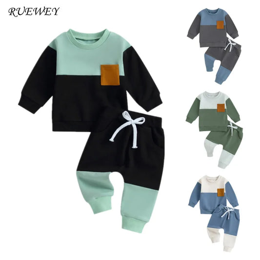 RUEWEY Baby Boy Contrast Color Pant Sets Spring Autumn Clothes Long Sleeve Sweatshirt Tops and Bottom Sets Baby Items Clothing - Shopfly.co.uk