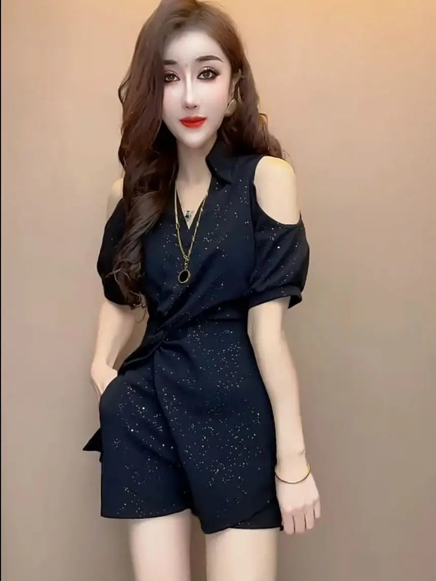 Short Sets for Women 2 Pieces Black Summer Fashion Woman Shorts 2024 Outfit New Features of Matching Business Suit with Trends - Shopfly.co.uk