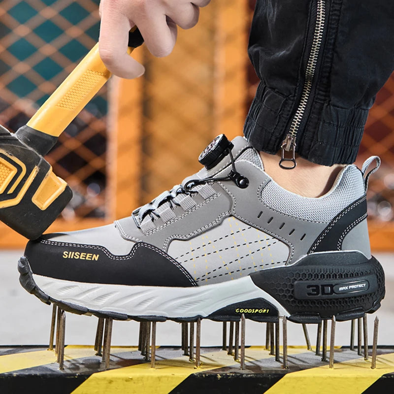 high-quality Work Safety Shoes for men Rotating button Work Sneakers Anti-smash Anti puncture Indestructible shoes Work Boots - Shopfly.co.uk