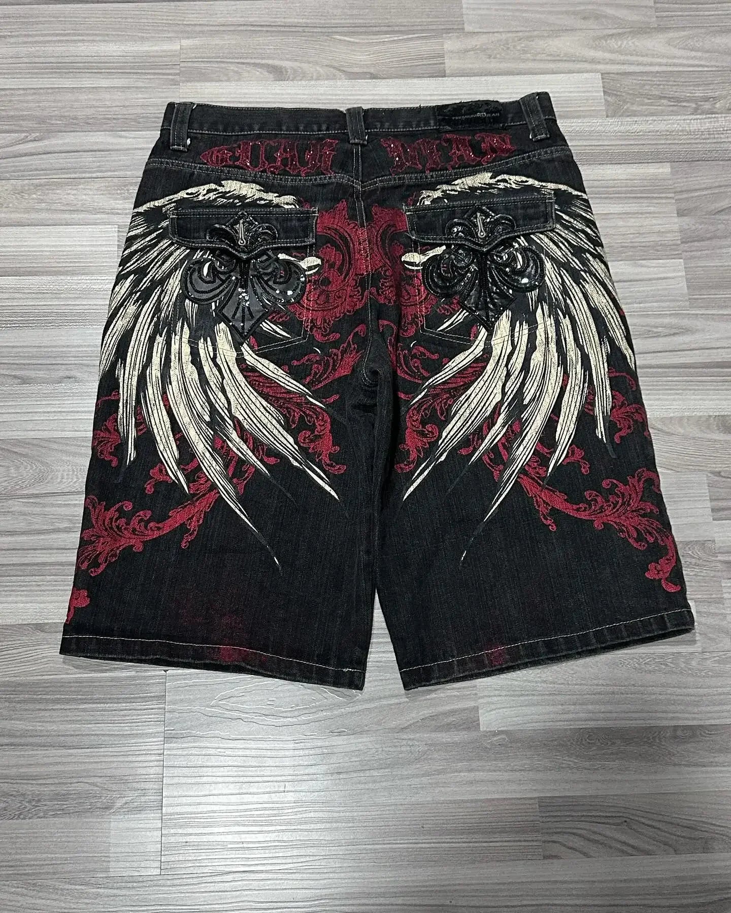 Vintage Graphic Printing Baggy Denim Shorts New Gothic Cross Y2K Fashion Harajuku Casual High Waist Wide Leg Shorts Streetwear - Shopfly.co.uk