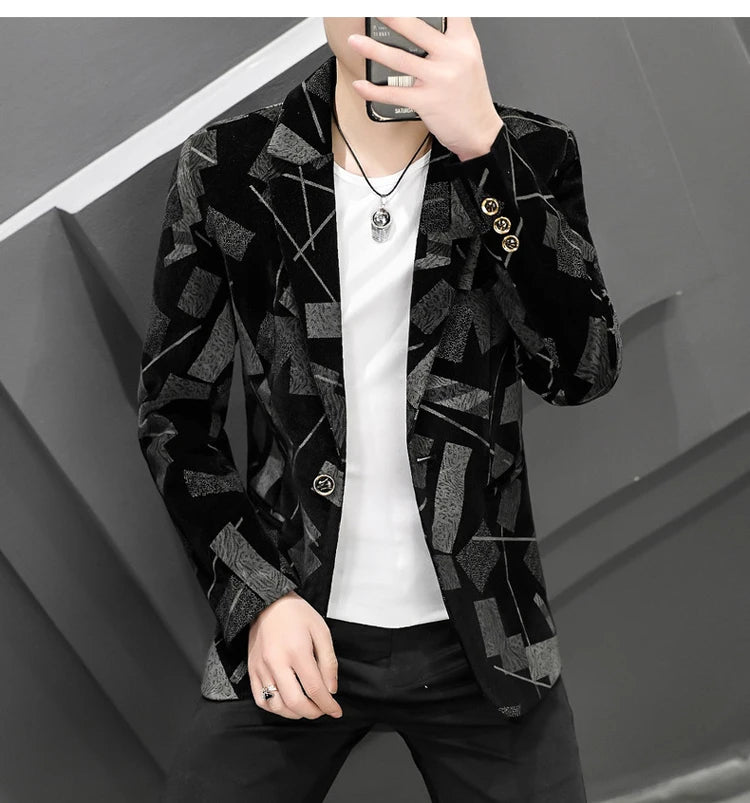 2022 Autumn Men Blazers Luxury Corduroy Casual Slim Suit Jacket Business Social Office Dress Coat Streetwear Jacket Men Clothing - Shopfly.co.uk