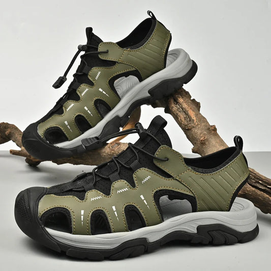 Jumpmore Fashion Men's Leather Sandals Summer Outdoor Hiking Shoes Size 38-45 - Shopfly.co.uk