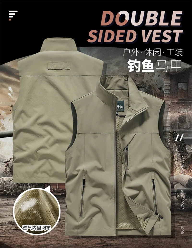 2024 New Fashion Men's Vest Windproof Solid Sleeveless Jacket Motorcycle Ourdoor Waterproof Biker Vest for Men Clothing - Shopfly.co.uk